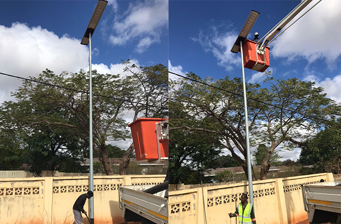 Lampadaires solaires Anern SLZ-150W installés à 9,5 m dans le cadre du projet de voirie publique au Botswana